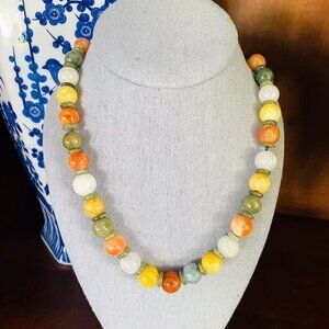 Vintage Agate Estate Multi Colored Beaded Necklace Adjustable